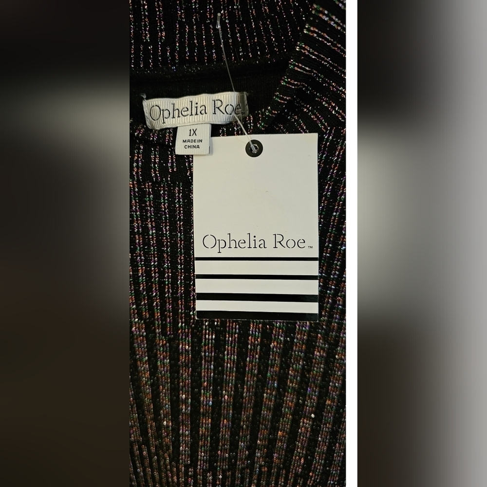 Ophelia Roe - NEW Women's Mock Neck Form- Fitted Midi Multicolor Shimmery Dress﻿ - Picture 3 of 7